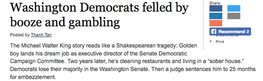 Michael King Headline - Washington Democrats Felled by Booze and Gambling